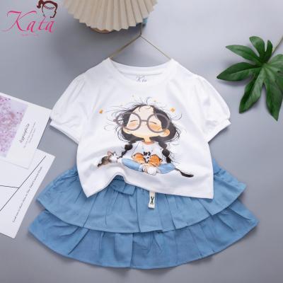 Bộ váy bé gái Kata jean 2 tầng áo in bé gái đeo kính - BV115