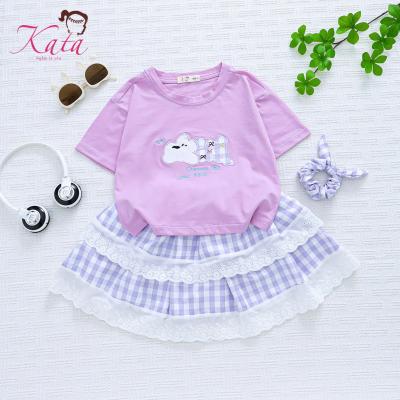 Bộ váy bé gái Kata caro phối ren áo thêu chú chó đáng yêu - BV115