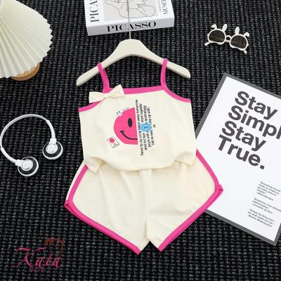 Bộ bé gái Kata áo 2 dây in mặt cười đính nơ quần chạy viền - BG75