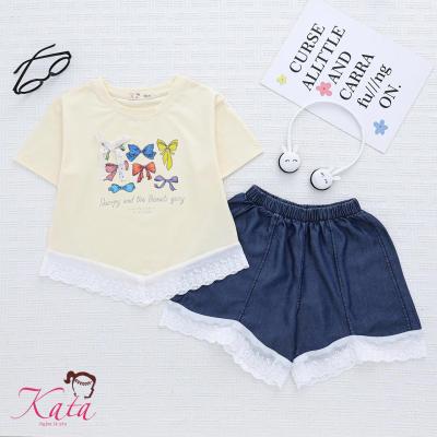 Bộ bé gái Kata quần jean phối ren áo in nơ - BG115